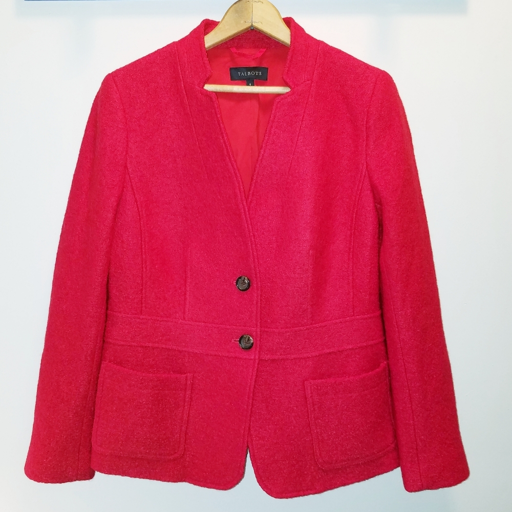 Talbots Small 6 Red Blazer Jacket Wool Blend Holiday 2 Buttons Pockets Women